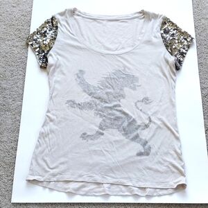 Express Vtg "Dream Weight" Cotton Embellished T-Shirt Cream‎ Size Small